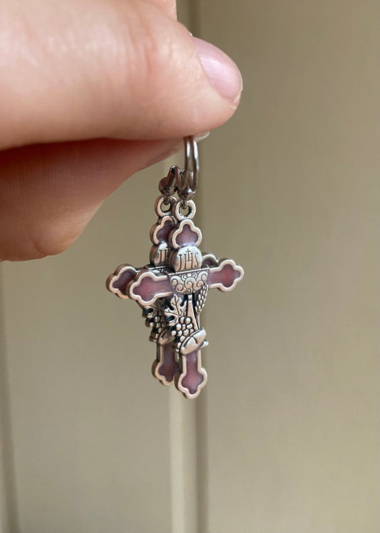 Pendientes Cruz Eucaristía Rosa
