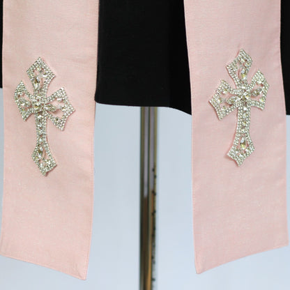 Deacon's Bubblegum Shimmer Stole for Clergy with Rhinestone Crosses - Clearance Price