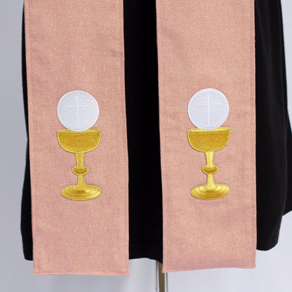 Rose Shimmer Stole for Clergy with Gold Chalice - Clearance Price